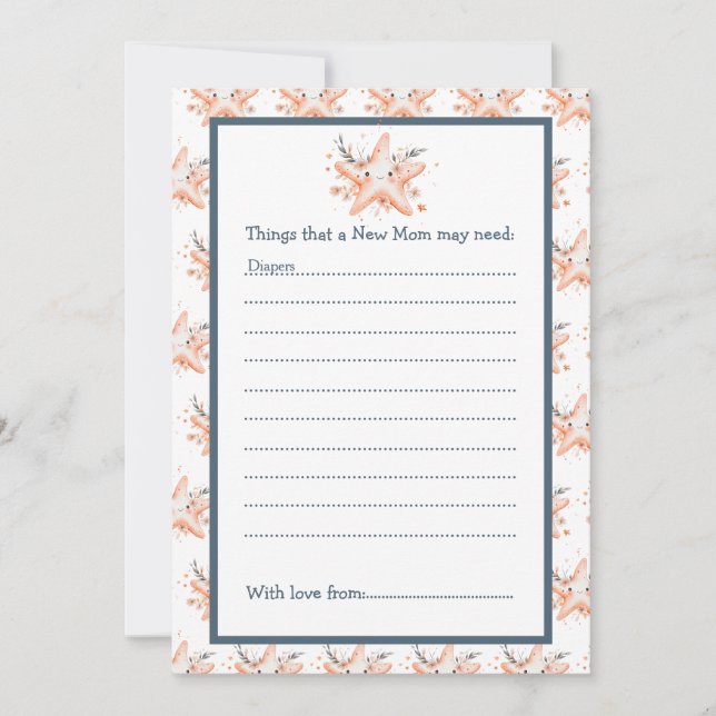 Convites Cute Floral Starfish Baby Shower (Frente)