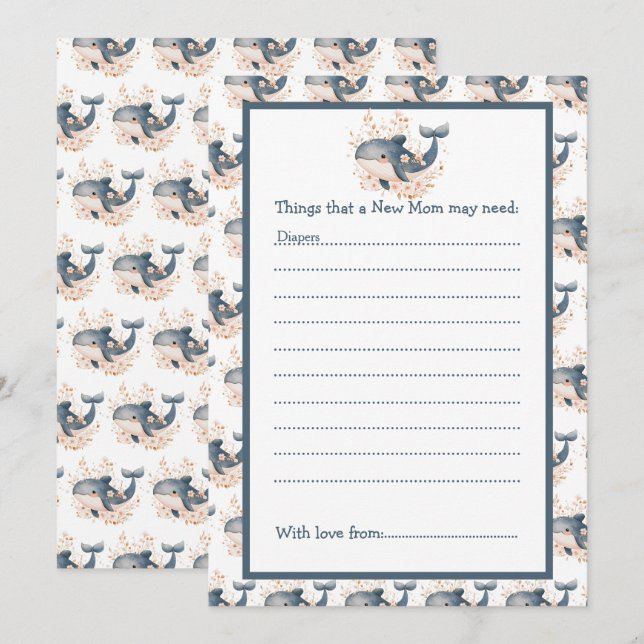 Convites Cute Floral Whale Baby Shower (Frente/Verso)