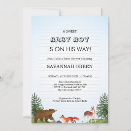 Convites Cute Forest Animals Baby Boy Shower Design