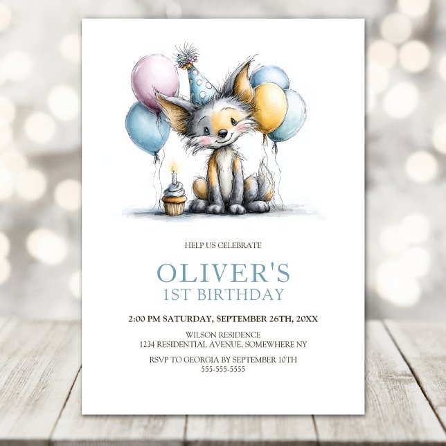 Convites Cute Fox 1st Birthday Party Invitation (Criador carregado)