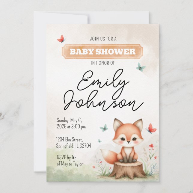 Convites Cute fox baby shower invitation  (Frente)