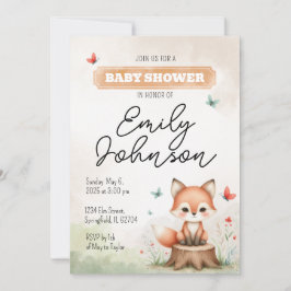 Convites Cute fox baby shower invitation