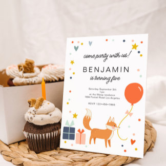 Convites Cute Fox Modern Children's Birthday