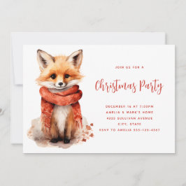 Convites Cute Fox Pup in a Red Scarf Christmas