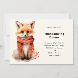 Convites Cute Fox Pup in a Red Scarf Thanksgiving Dinner