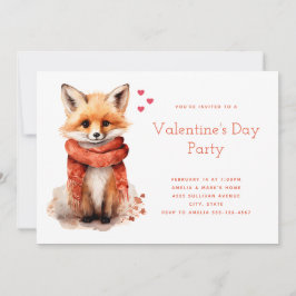 Convites Cute Fox Pup in a Red Scarf Valentine's Day