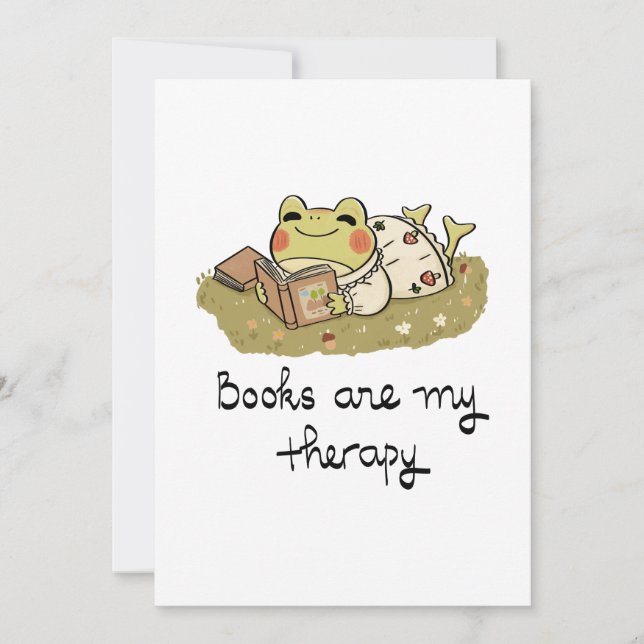 Convites Cute Frog Reading - Books Are My Therapy (Frente)