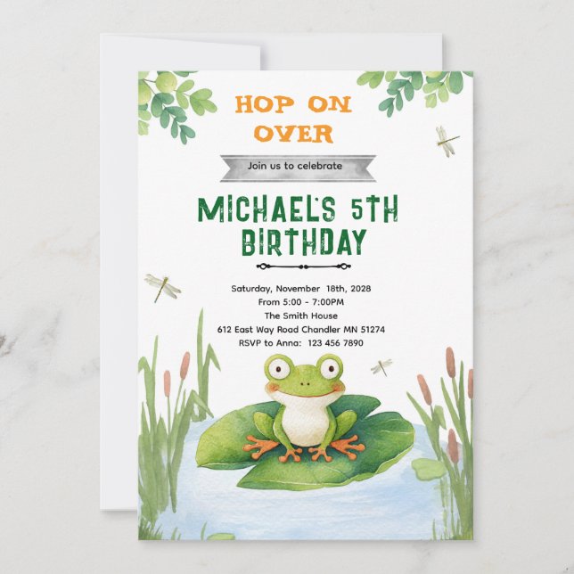 Convites Cute frog toad birthday party invitation (Frente)