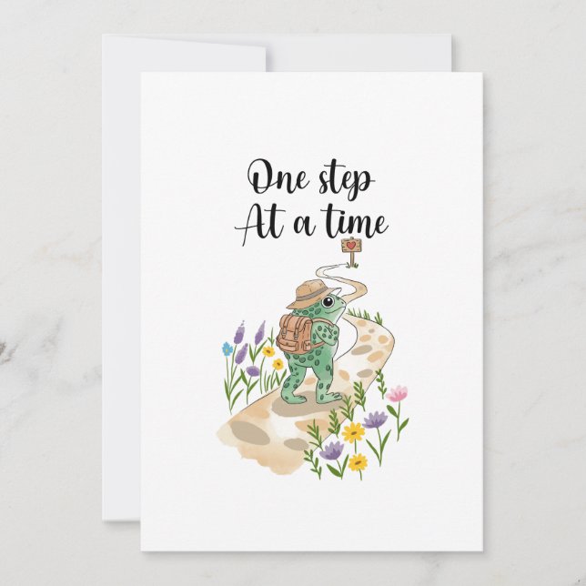 Convites Cute Frog with Backpack One Step at a Time (Frente)