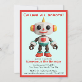 Convites Cute Fun Robot Kid's Birthday