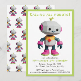 Convites Cute Fun Robot Kid's Birthday