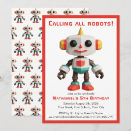 Convites Cute Fun Robot Kid's Birthday