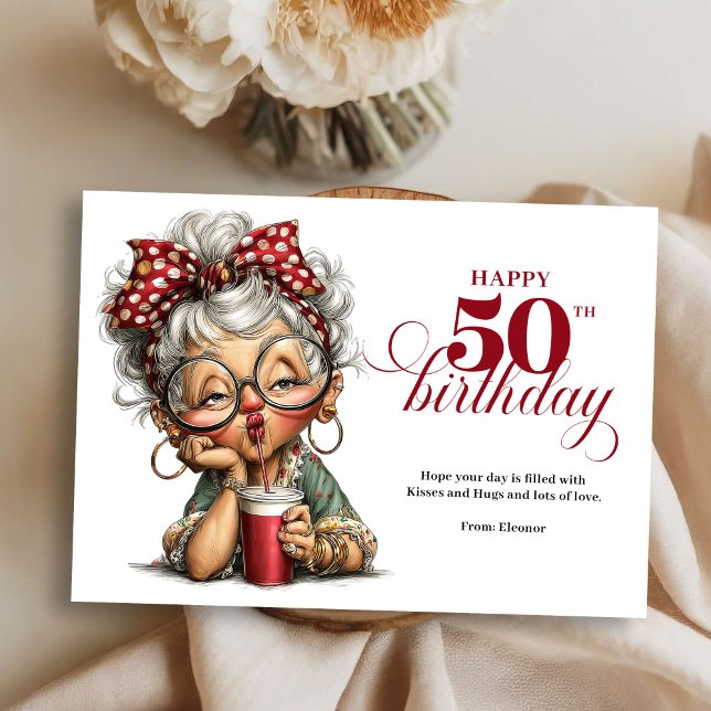 Convites Cute Funny Lady 50th Birthday Cartoon Humor Card (Cute Funny Lady 50th Birthday Cartoon Humor Greeting Card

)