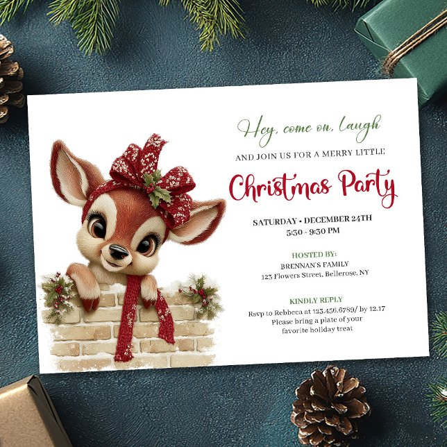 Convites Cute Funny Reindeer Cartoon Watercolor Holiday  (Cute Funny Reindeer Cartoon Watercolor Holiday Invitation

)