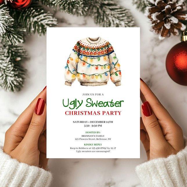 Convites Cute Funny Ugly Sweater Xmas Party Invitation (Cute Funny Ugly Sweater Xmas Party Invitation)