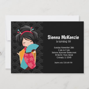 Convites Cute Geisha * escolha sua cor de fundo