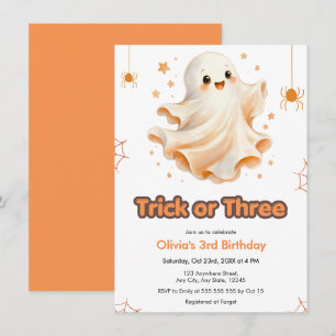 Convites Cute Ghost Truque ou Três Aniversário de Halloween