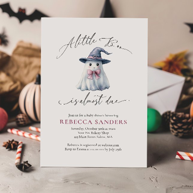 Convites Cute Ghost with Pink Bow & Witch Hat Baby Shower (Criador carregado)