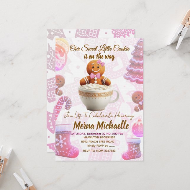 Convites Cute Gingerbread Cookie baby shower invitation (Frente/Verso In Situ)