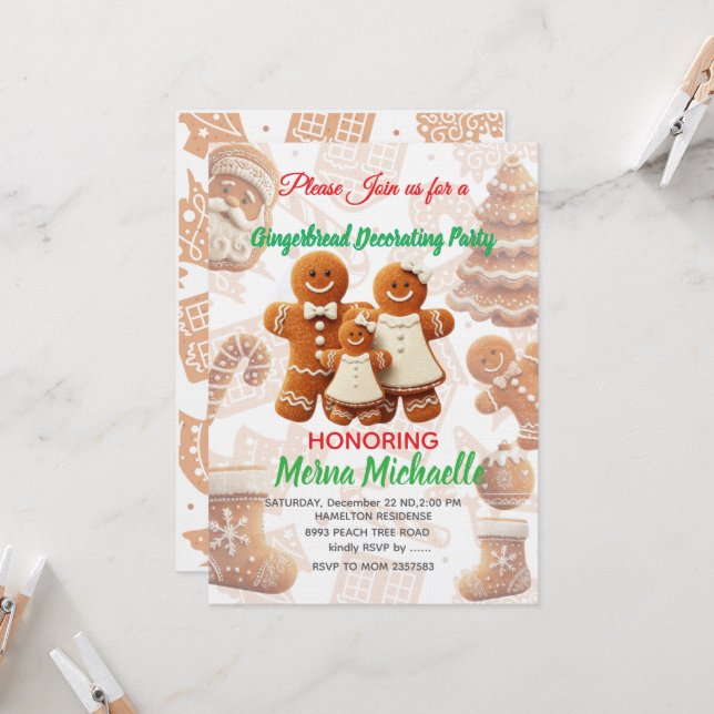 Convites Cute Gingerbread Cookie Decorating Party  (Frente/Verso In Situ)