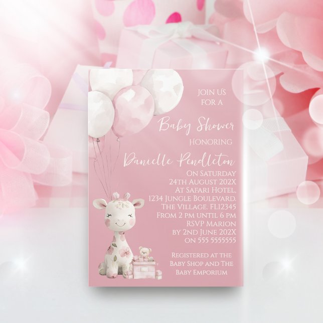 Convites Cute Giraffe Girl Baby Shower Invitation (Criador carregado)