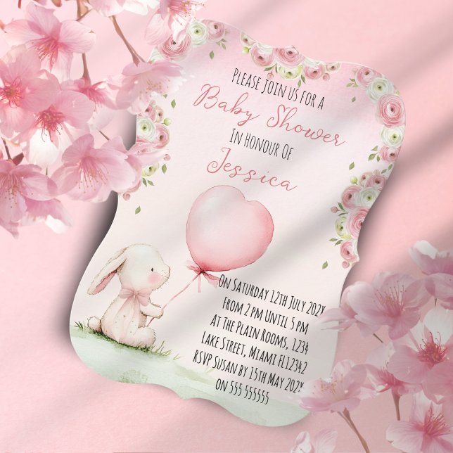 Convites Cute Girl Bunny Baby Shower Invitation (Criador carregado)