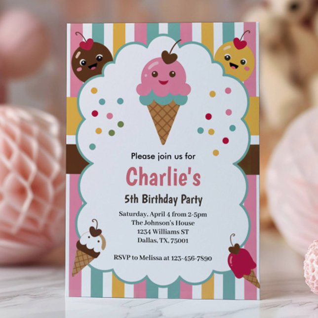 Convites Cute Girls Ice Cream 5th Birthday Party (Criador carregado)