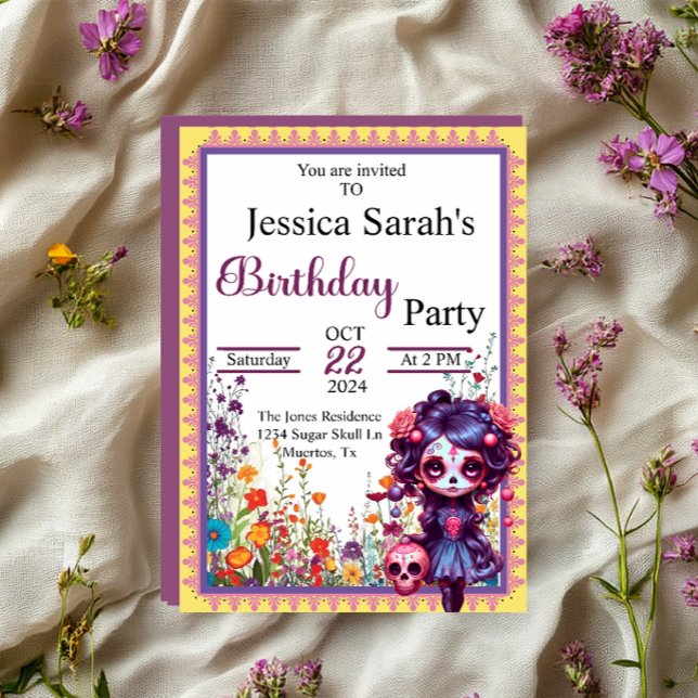 Convites Cute Gothic Garden Sugar Skull  Invitation (Criador carregado)