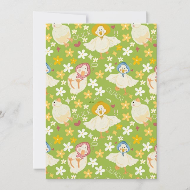 Convites Cute Green Duck & Daisy Flower Seamless Pattern (Frente)