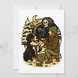 Convites Cute Grim Reaper Girl and Dog Spooky Forest Night