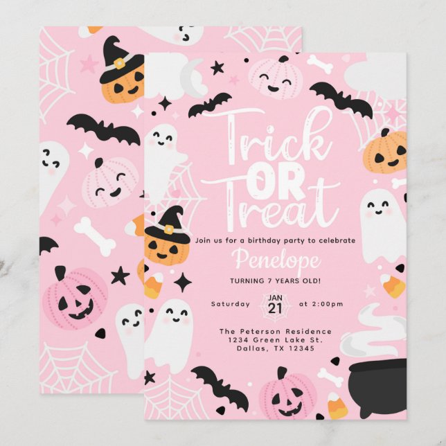 Convites Cute Halloween Ghost Pumpkin Birthday Party (Frente/Verso)