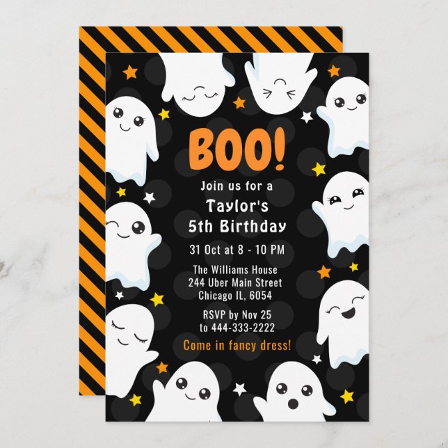 Convites Cute Halloween Ghosts Birthday Party (Frente/Verso)