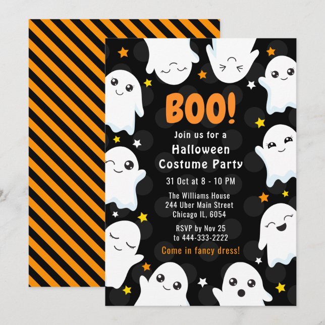 Convites Cute Halloween Ghosts Costume Party (Frente/Verso)