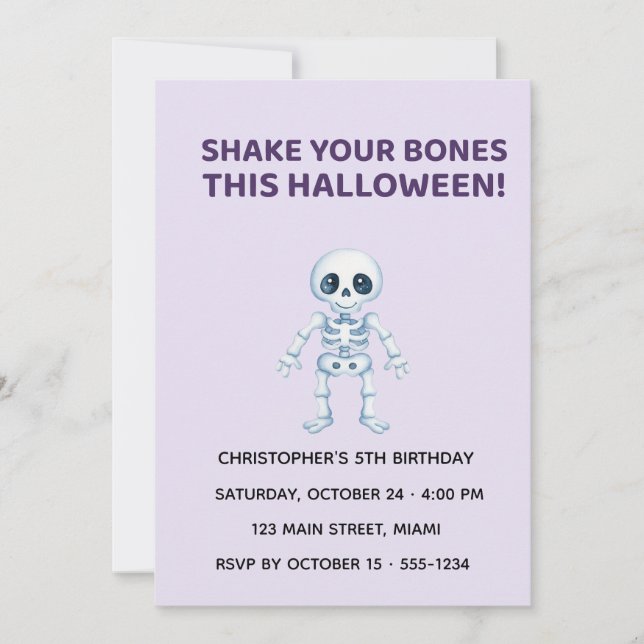 Convites Cute Halloween Skeleton Birthday Invitation (Frente)