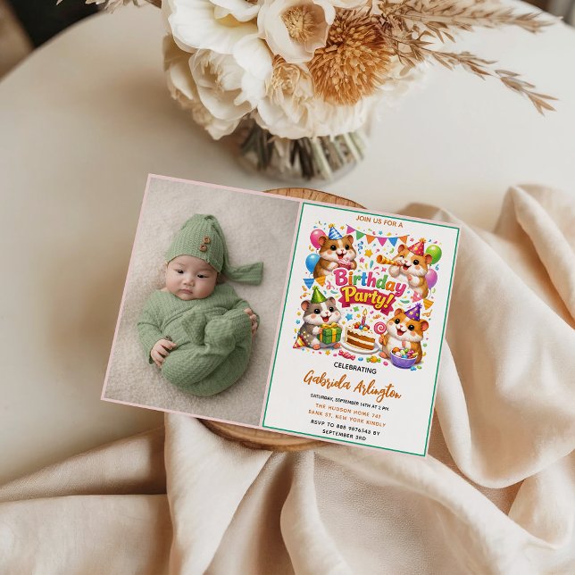 Convites Cute Hamster Birthday Party | Kids Hamster (Cute Hamster Birthday Party | Kids Hamster Invitation
)