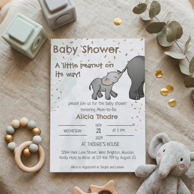 Convites Cute Hand Drawn Elephant Little Peanut Baby Shower (Criador carregado)