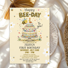 Convites Cute Happy Bee-Day 1st Birthday for Kids