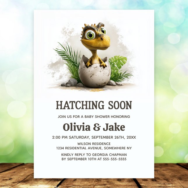Convites Cute Hatching Soon Dinosaur Baby Shower Invitation (Criador carregado)