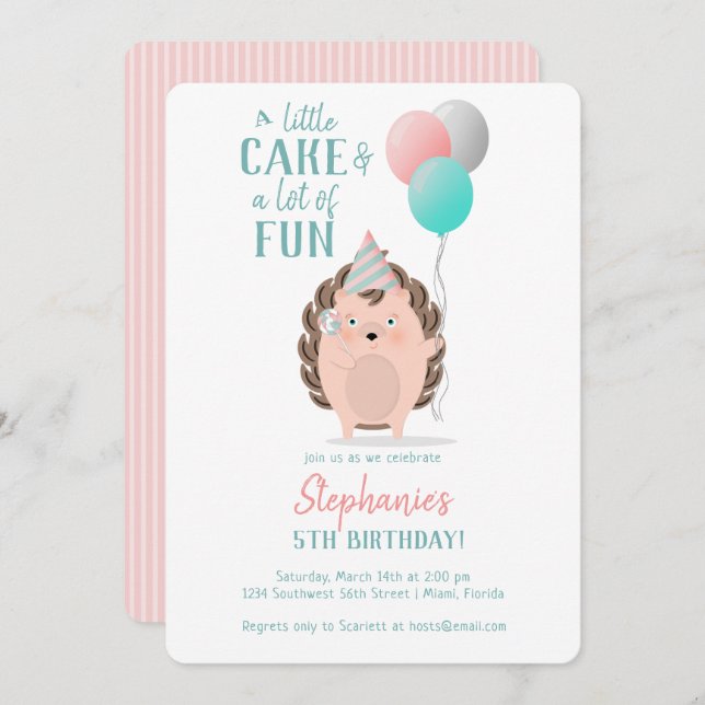 Convites Cute Hedgehog Birthday (Frente/Verso)