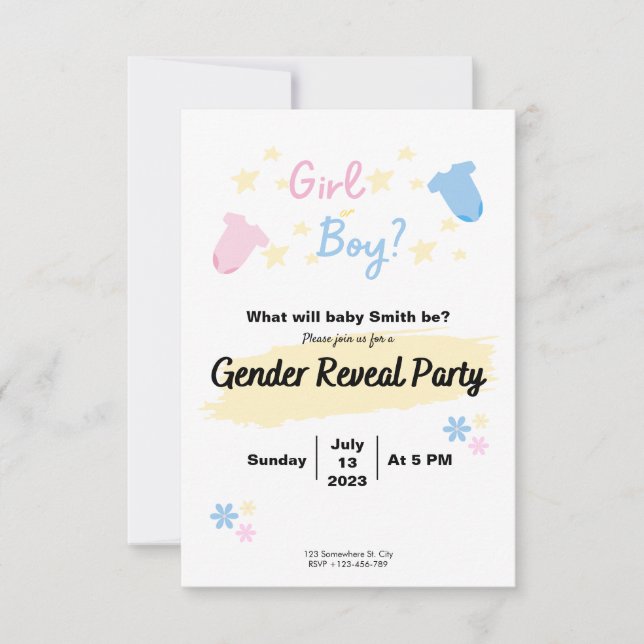 Convites Cute Invitation Gender Reveal  (Frente)
