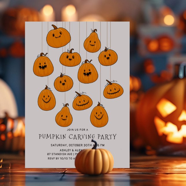 Convites Cute Jack O'lantern Pumpkin Esculpindo o Dia das B (Criador carregado)