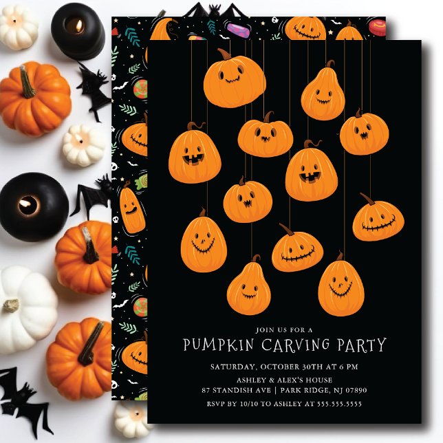 Convites Cute Jack O'lantern Pumpkin Esculpindo o Dia das B (Criador carregado)