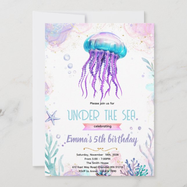 Convites Cute jellyfish party theme invitation (Frente)