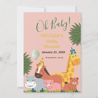 Convites Cute Jungle Animal Baby Shower Invitation