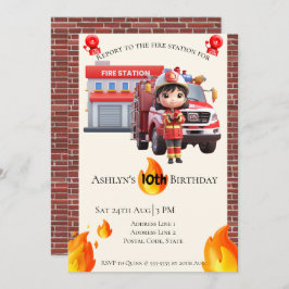 Convites Cute Kawai Fire fighter Girl Theme Birthday