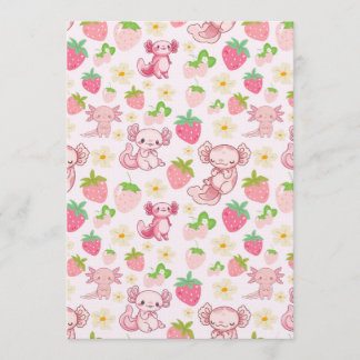 Convites Cute Kawaii Axolotl & Strawberry Seamless Pattern