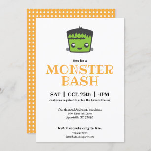 Convites Cute Kawaii Frankenstein Monster Festa de Hallowee