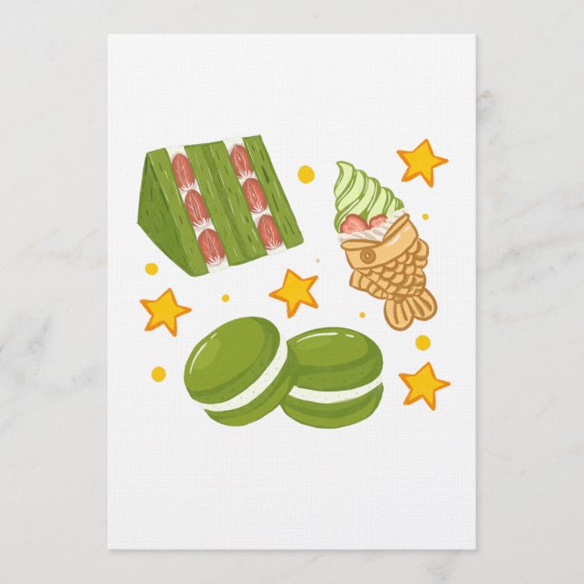Convites Cute Kawaii Hand-Drawn Matcha Sweets (Frente)