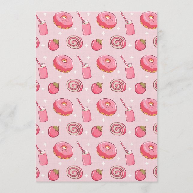 Convites Cute Kawaii Pink Aesthetic Foods Seamless Pattern (Frente)