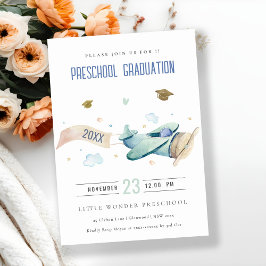 Convites Cute Kids Airplane Sky Stars Preschool Graduation 